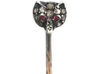 Edwardian Rose Diamond Fox Head Tie Pin with Ruby Eyes