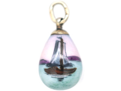 Russian Silver & Enamel Egg of a Boat & Windmill