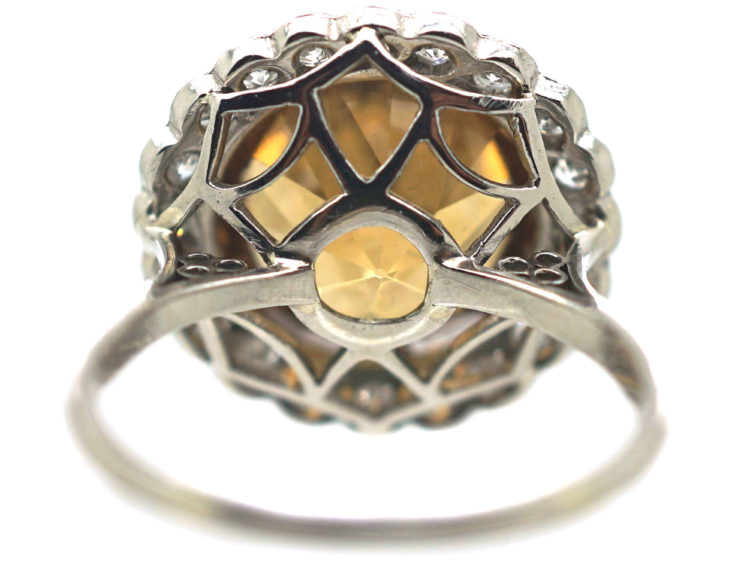 Art Deco Platinum, Zircon & Diamond Large Cluster Ring