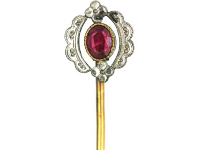 Edwardian Silver & Gold Plated Tie Pin with Red Paste