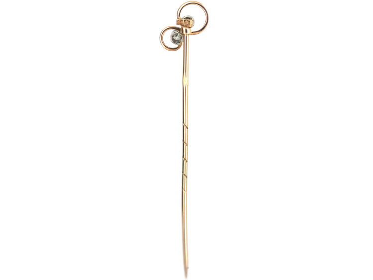 Edwardian 9ct Gold & Diamond Two Stone Twist Tie Pin