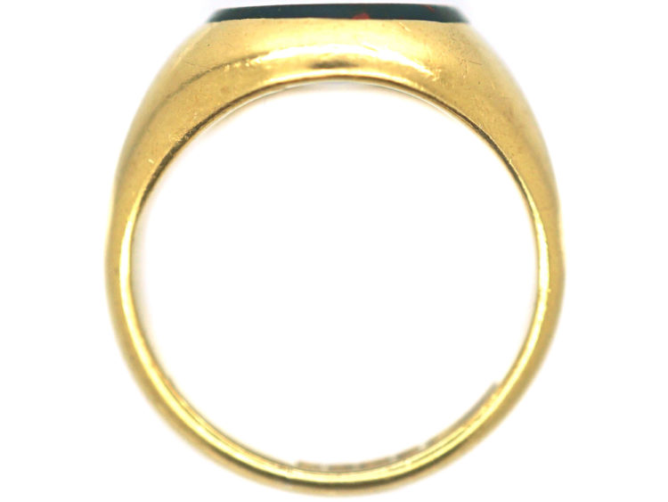 18ct Gold Signet Ring with Bloodstone Intaglio of a Crest of a Man With Sword & Key
