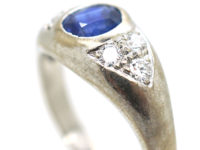 18ct White Gold, Sapphire & Diamond Boat Shaped Ring
