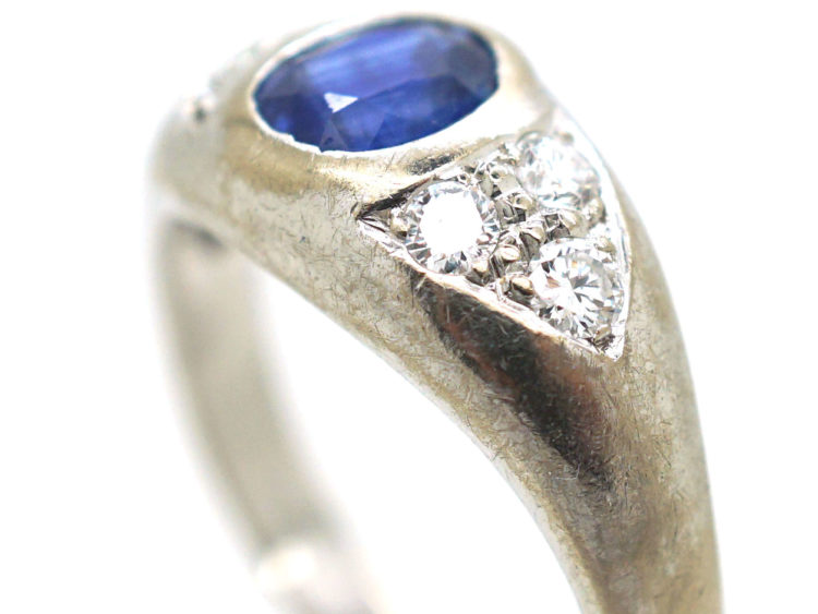 18ct White Gold, Sapphire & Diamond Boat Shaped Ring