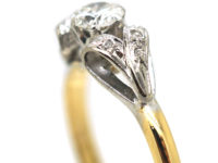 Art Deco 18ct Gold & Platinum, Diamond Solitaire Ring with Bow Shoulders