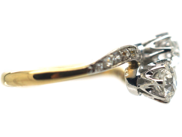 Edwardian 18ct Gold & Platinum, Two Stone Diamond Crossover Ring