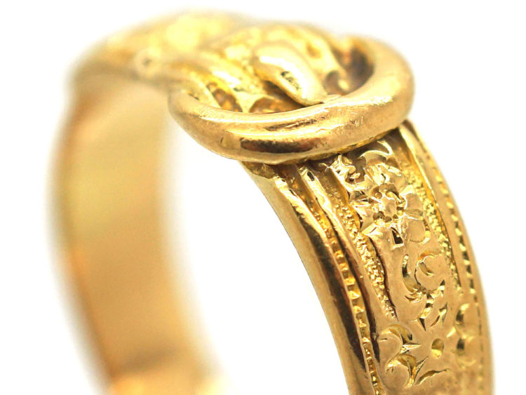 Victorian 18ct Gold & Engraved Flowers Buckle Ring