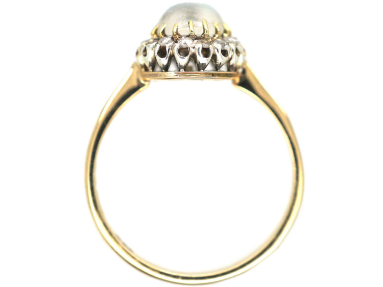 Edwardian 9ct Gold Moonstone & Rose Diamond Ring