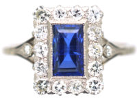 Art Deco Platinum Sapphire & Diamond Rectangular Shaped Ring
