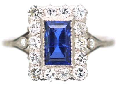 Art Deco Platinum Sapphire & Diamond Rectangular Shaped Ring