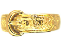 Victorian 18ct Gold & Engraved Flowers Buckle Ring