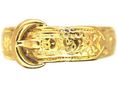 Victorian 18ct Gold & Engraved Flowers Buckle Ring