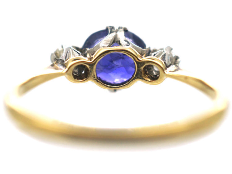 Edwardian 18ct Gold & Platinum, Colour Change Sapphire & Diamond Three Stone Ring