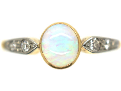 Edwardian 18ct Gold & Platinum Opal & Diamond Ring