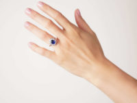 Mid-Century Platinum Sapphire & Diamond Cluster Ring