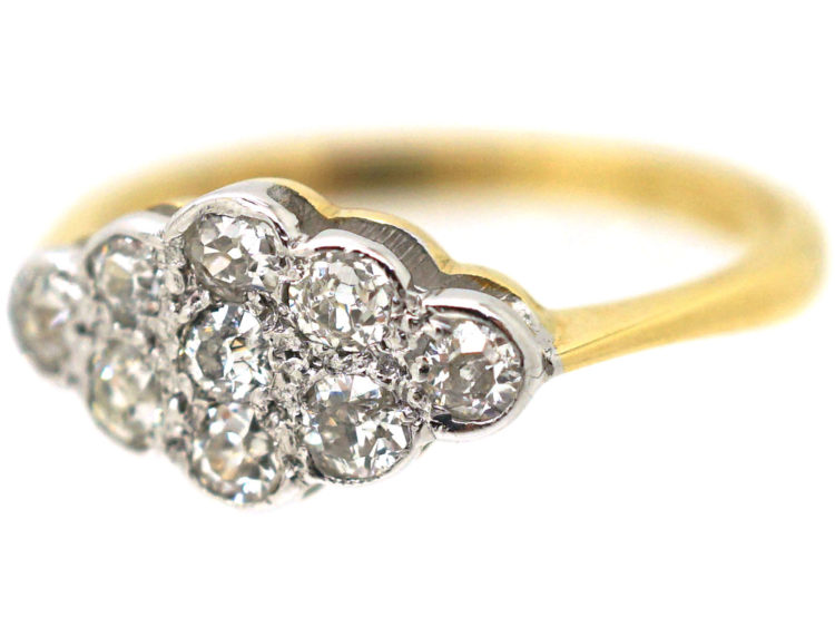 Edwardian 18ct Gold & Platinum Diamond Oval Cluster Ring