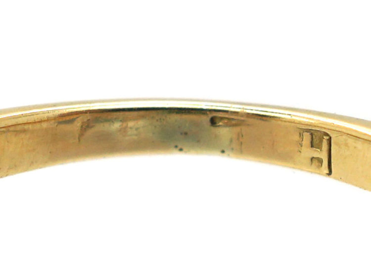 Victorian 18ct Gold, Emerald & Diamond Three Stone Carved Half Hoop Ring
