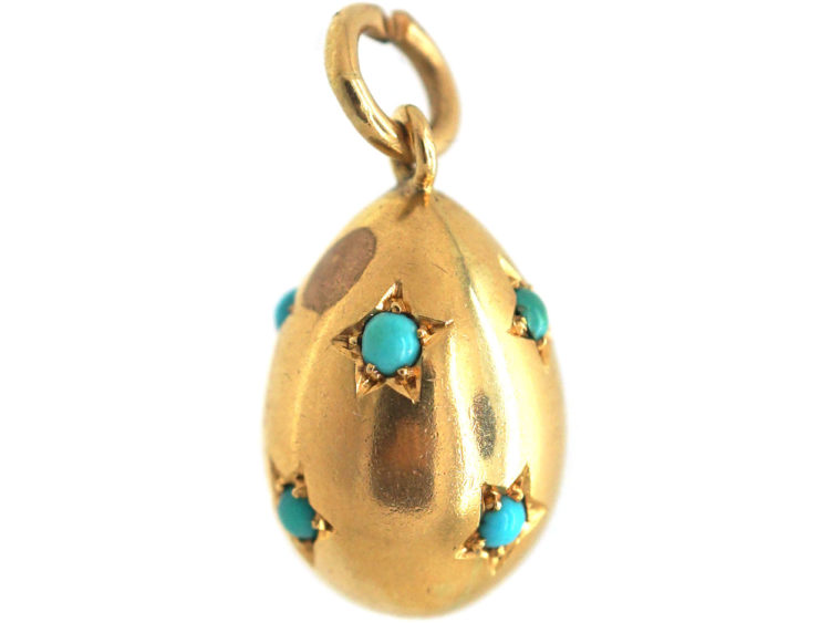 Edwardian 15ct Gold Egg Pendant set with Turquoise