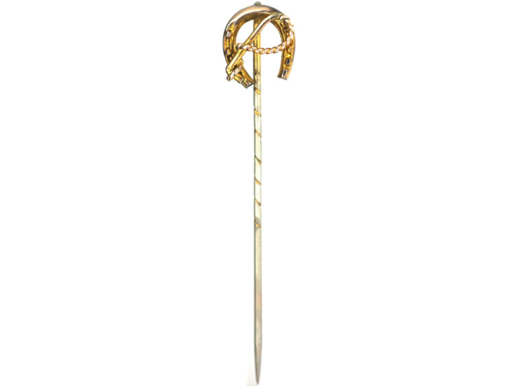 Edwardian 9ct Gold Horseshoe & Whip Tie Pin