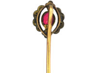 Edwardian Silver & Gold Plated Tie Pin with Red Paste