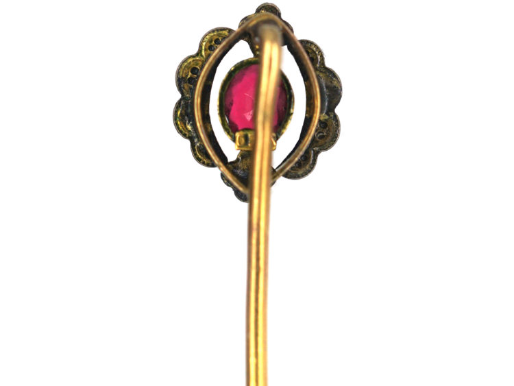 Edwardian Silver & Gold Plated Tie Pin with Red Paste