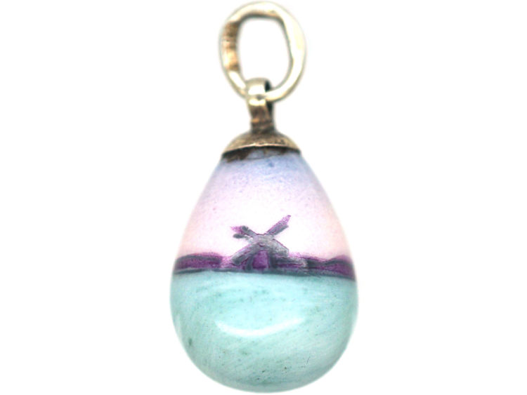 Russian Silver & Enamel Egg of a Boat & Windmill