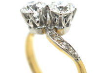 Edwardian 18ct Gold & Platinum, Two Stone Diamond Crossover Ring
