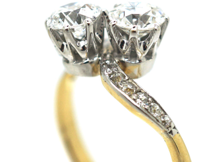 Edwardian 18ct Gold & Platinum, Two Stone Diamond Crossover Ring