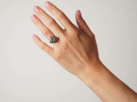 Victorian 18ct Gold & Black Enamel, Rose Diamond Ring with Pear Shaped Rose Diamond in the Centre