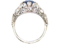 Art Deco Sapphire & Diamond Ring with Highly Ornate Mount