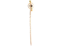 Edwardian 9ct Gold Tie Pin set with a Garnet & Two Natural Split Pearls