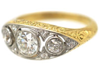 Art Deco 18ct Gold & Platinum, Three Stone Diamond Ring