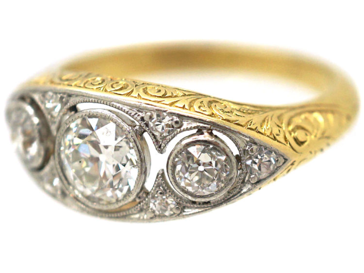 Art Deco 18ct Gold & Platinum, Three Stone Diamond Ring