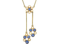 Edwardian 15ct Gold Sapphire & Natural Split Pearls Negligee Design Pendant