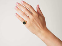 18ct Gold Signet Ring with Bloodstone Intaglio of a Crest of a Man With Sword & Key