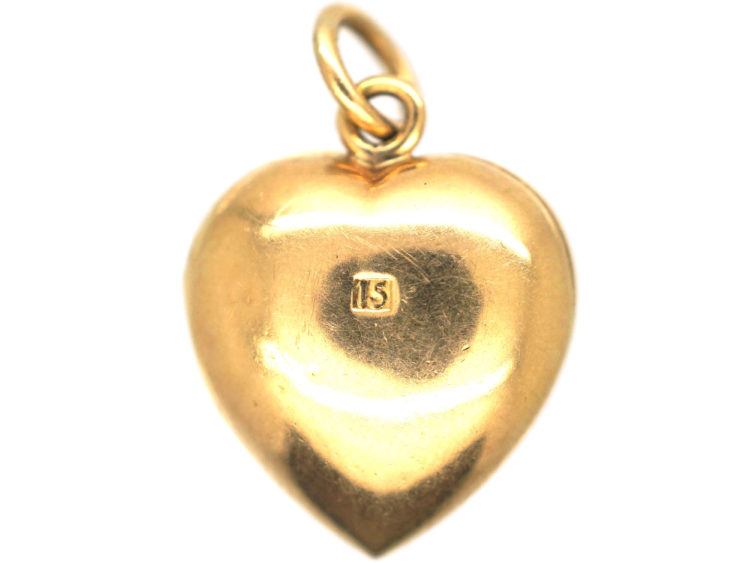 Edwardian 15ct Gold, Natural Split Pearl & Strawberry Red Enamel Heart Shaped Locket