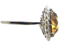 Art Deco Platinum, Zircon & Diamond Large Cluster Ring