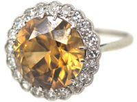 Art Deco Platinum, Zircon & Diamond Large Cluster Ring