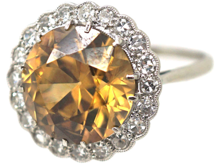 Art Deco Platinum, Zircon & Diamond Large Cluster Ring