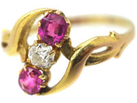 Art Nouveau 14ct Gold Pink Sapphire & Diamond Crossover Ring