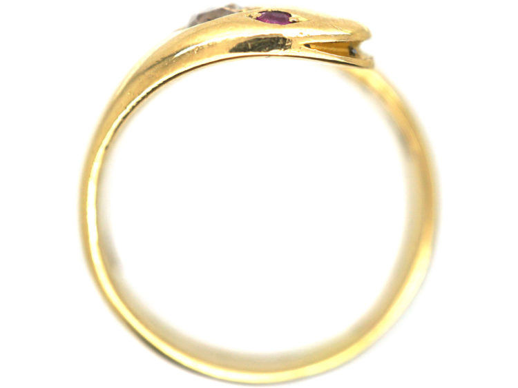 Victorian 18ct Gold Snake Ring set with a Diamond & Ruby Eyes