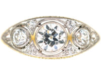 Art Deco 18ct Gold & Platinum, Three Stone Diamond Ring