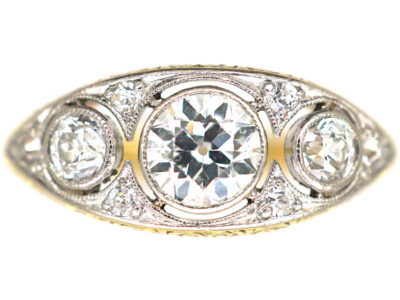 Art Deco 18ct Gold & Platinum, Three Stone Diamond Ring