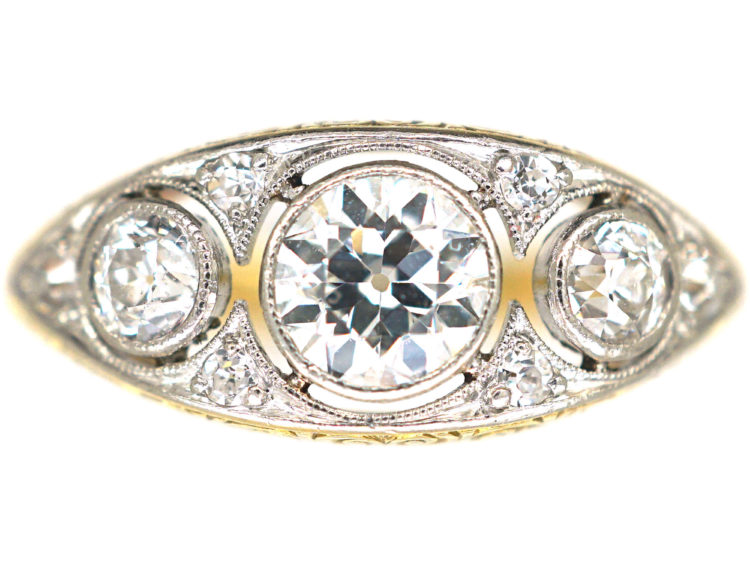 Art Deco 18ct Gold & Platinum, Three Stone Diamond Ring