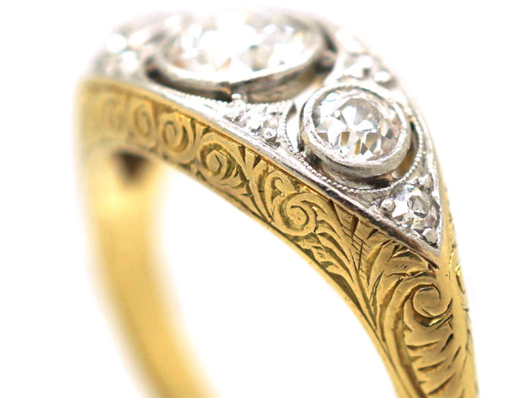Art Deco 18ct Gold & Platinum, Three Stone Diamond Ring
