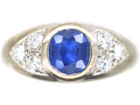 18ct White Gold, Sapphire & Diamond Boat Shaped Ring