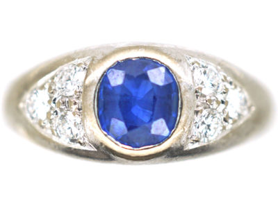 18ct White Gold, Sapphire & Diamond Boat Shaped Ring