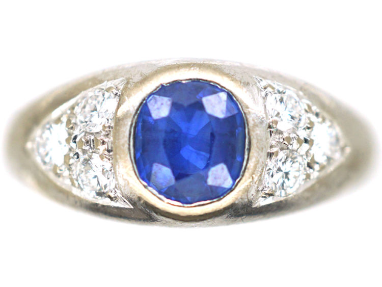 18ct White Gold, Sapphire & Diamond Boat Shaped Ring