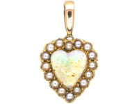 Edwardian 15ct Gold, Opal & Natural Split Pearl Heart Pendant