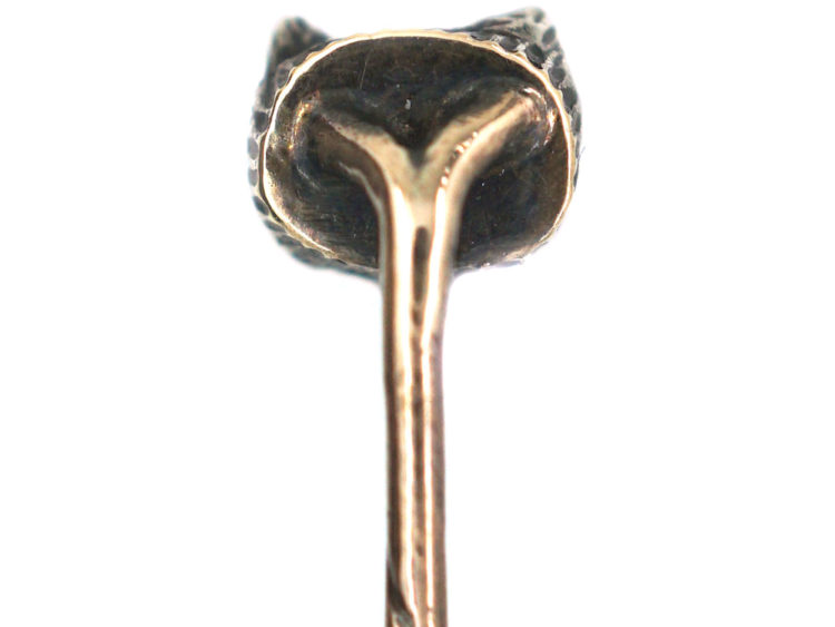 Edwardian Rose Diamond Fox Head Tie Pin with Ruby Eyes